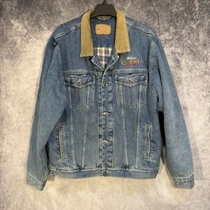 swingster‎ Men's Jean Jacket Corduroy Collar Plaid Quilt Lined L Heavy Logo